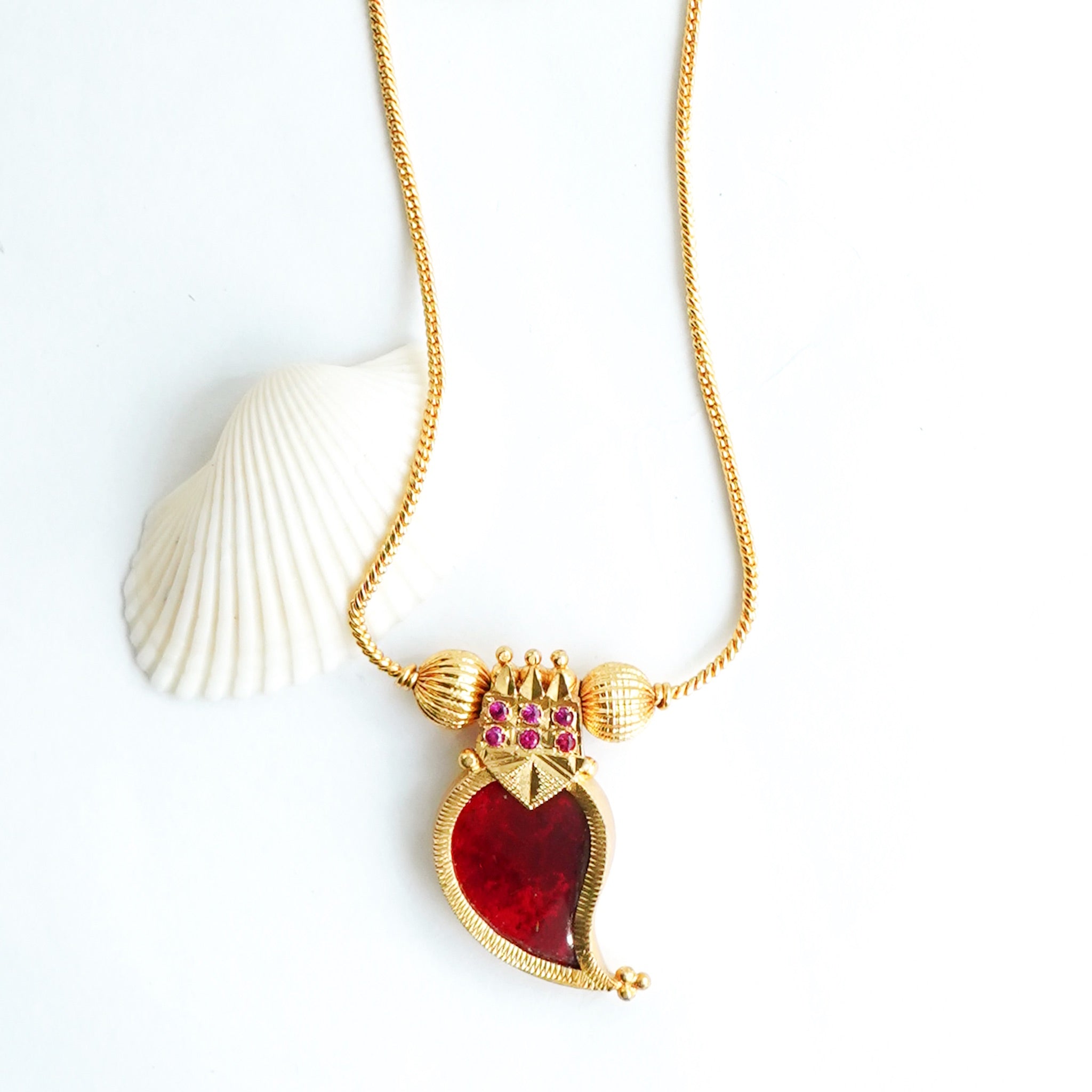 Red Mango Shaped Pendant: Timeless Elegance in 24k Gold-Plated