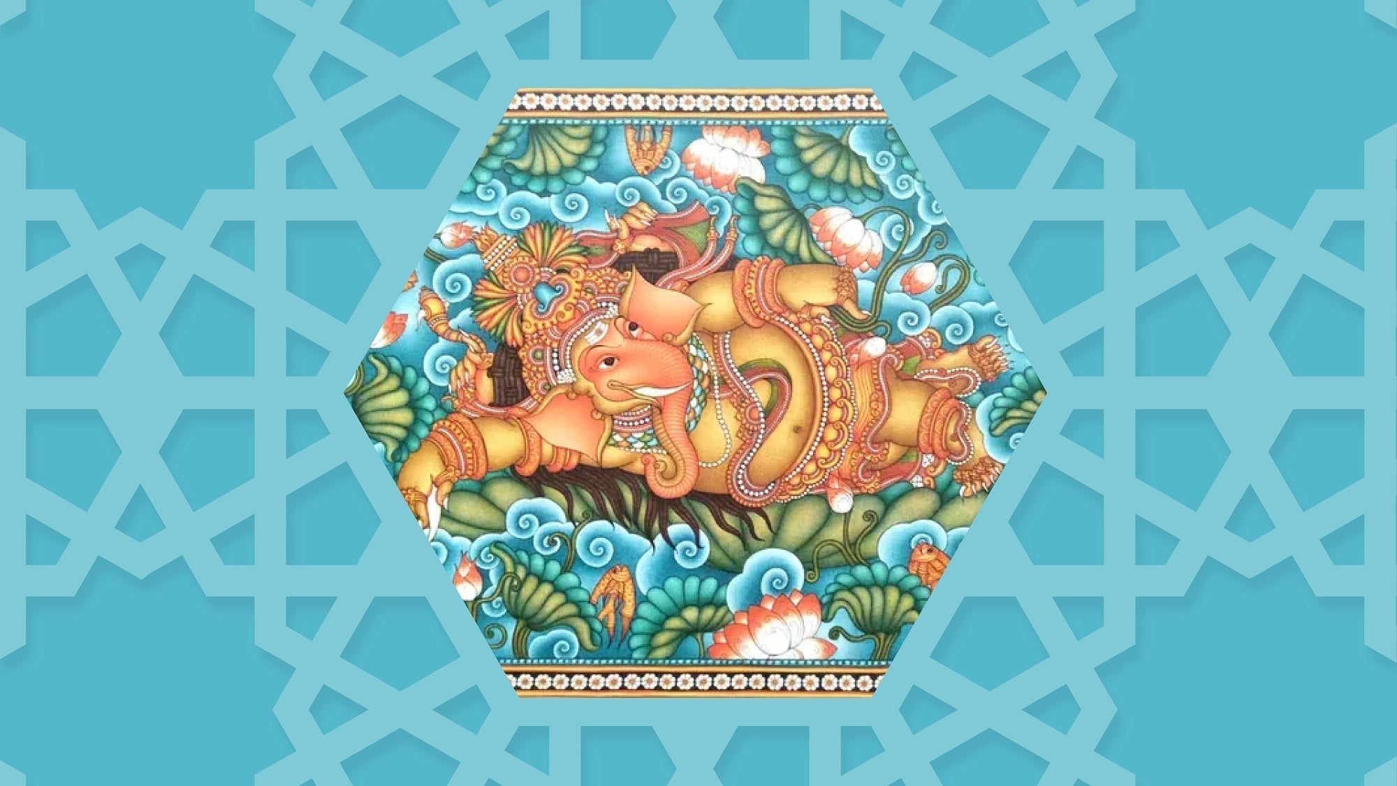 Kerala Mural Painting - Traditional Hindu mythology art with vibrant colors and intricate designs