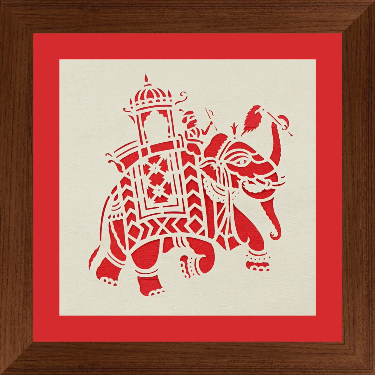 Royal Procession: Sanjhi Paper Cutting Art-Haanthi Ki Sawari-Red Background