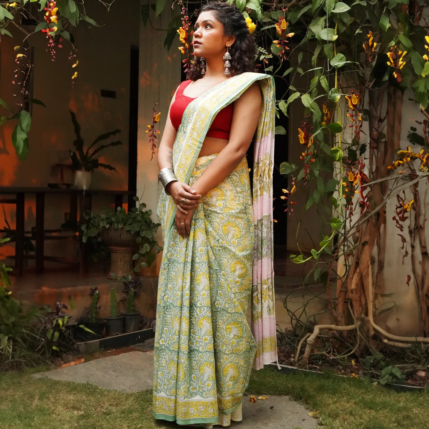 MulMul Cotton Saree - Pastel Green