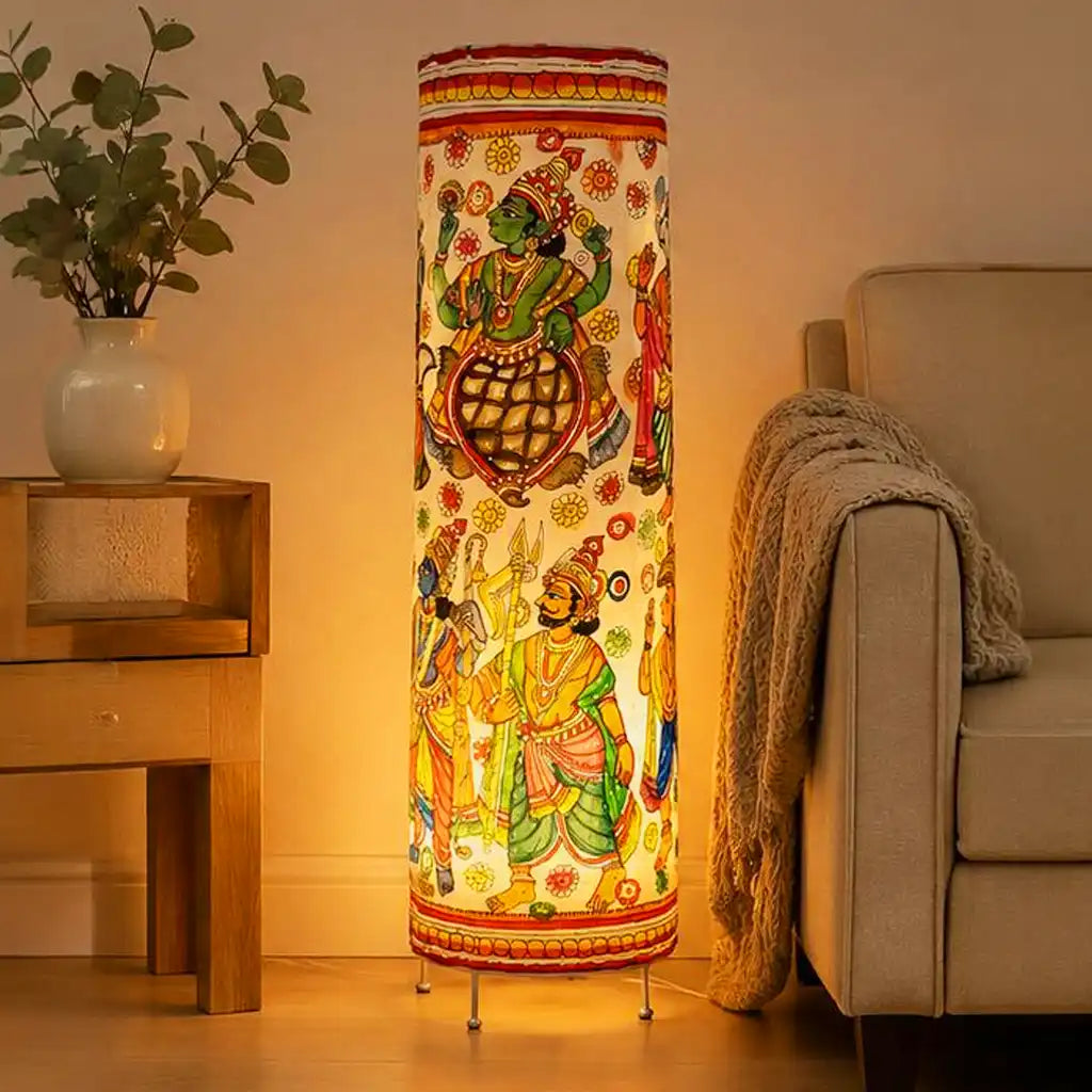 Tholu Bommalata Dashavataram Leather Floor Lamp - Andhra Puppetry Art
