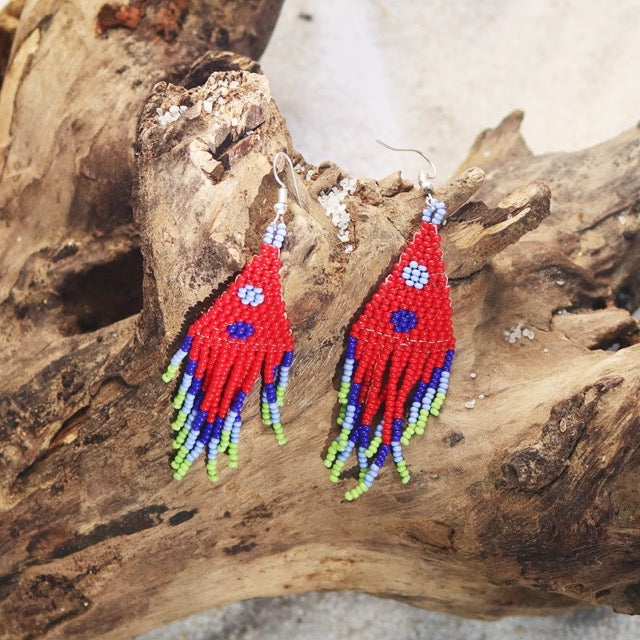 Kutch Bead work Earring - Red & Blue