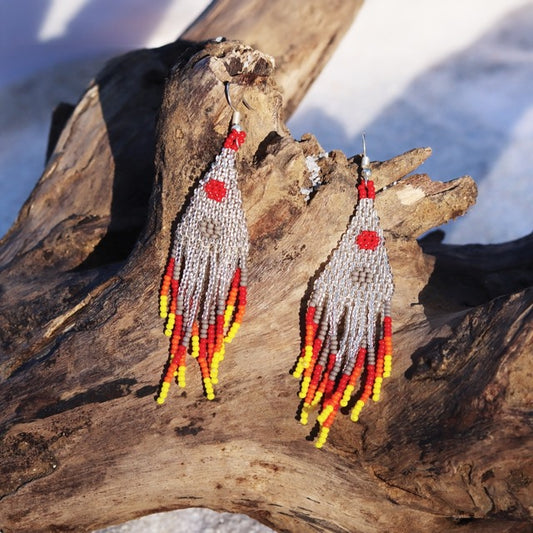 Kutch Bead work Earring - Silver & Grey