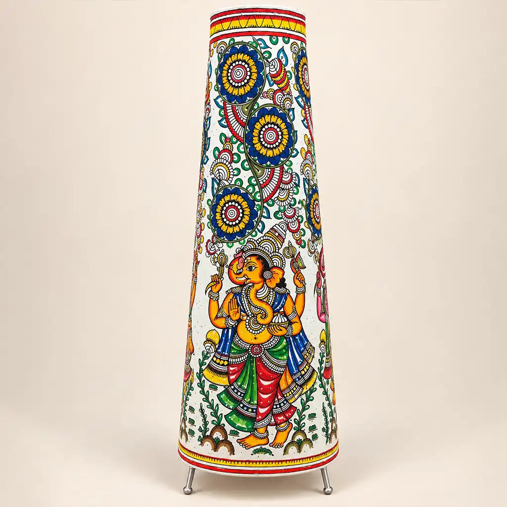 Ganesha Lamp: Handpainted Andhra Leather Tholu Bommalata Art(25 Inch)