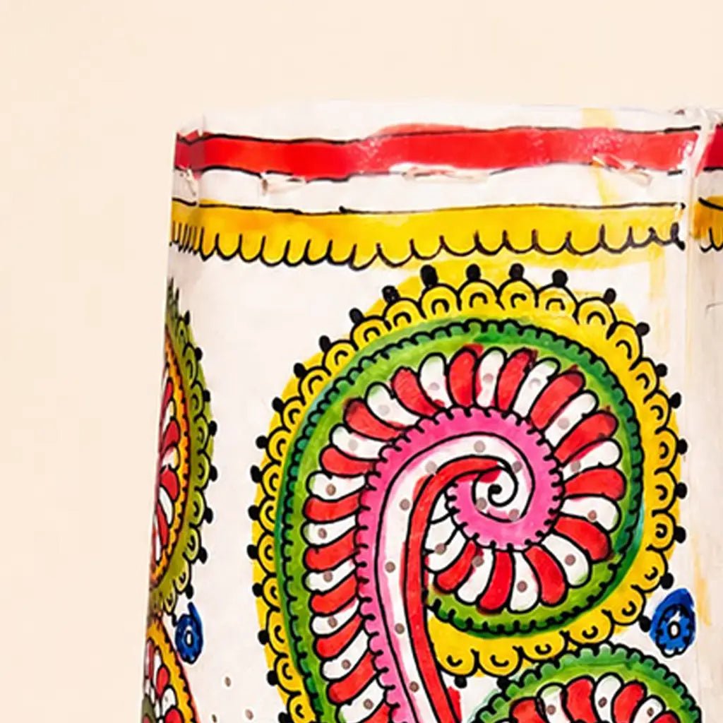 Multi-Color Peacock Lamp: Hand-Painted Andhra Tholu Bommalata Leather Art - Culturati