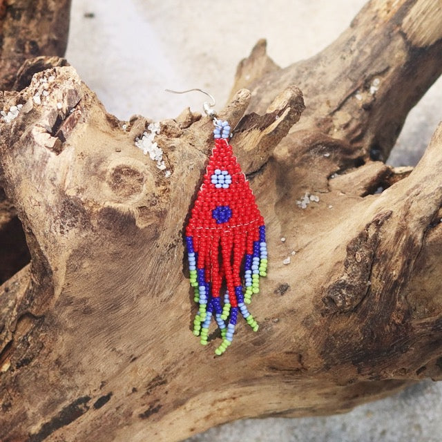 Kutch Bead work Earring - Red & Blue