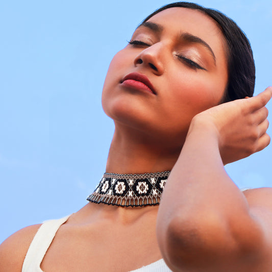 Bead work Neck piece -  Black & White