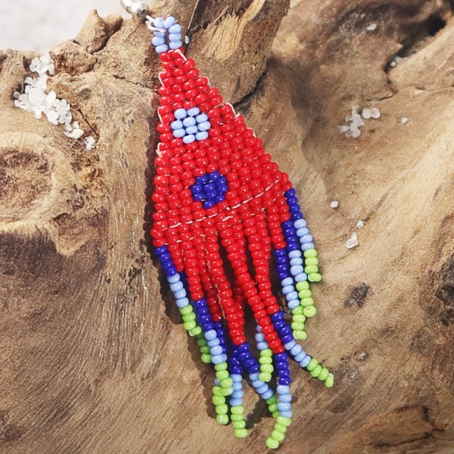 Kutch Bead work Earring - Red & Blue