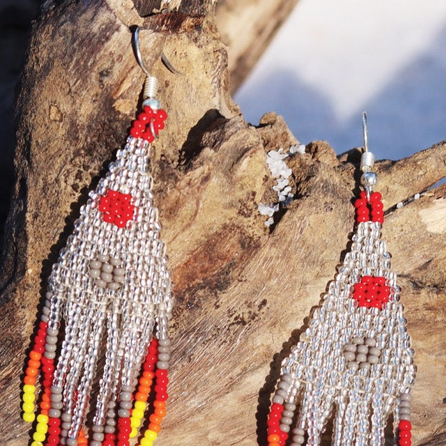 Kutch Bead work Earring - Silver & Grey