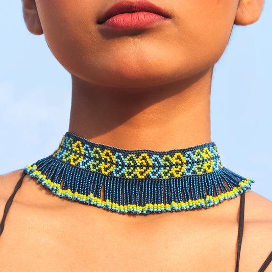 Kutch Bead work Neck piece - Dark & Light Blue