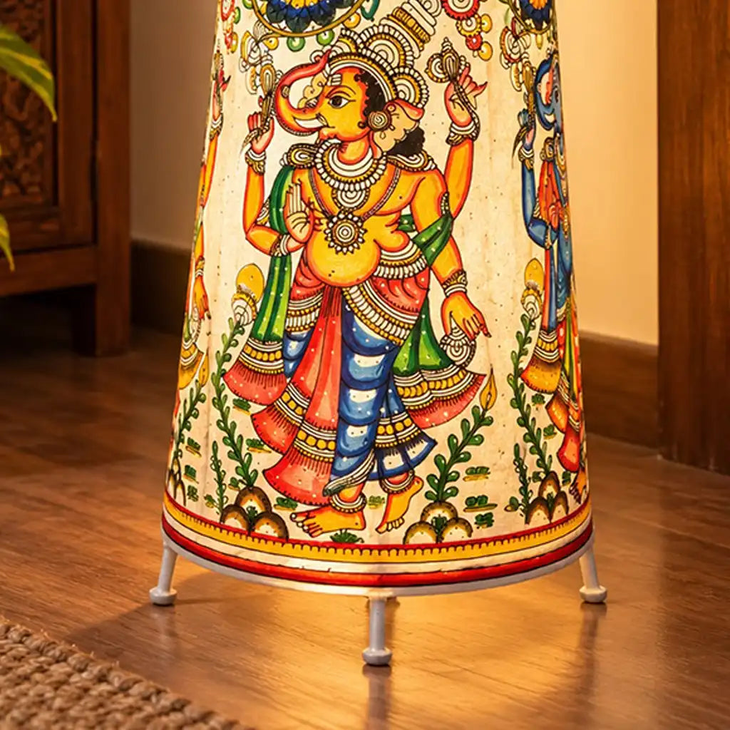 Ganesha Lamp: Handpainted Andhra Leather Tholu Bommalata Art(25 Inch)