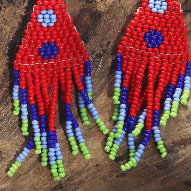 Kutch Bead work Earring - Red & Blue