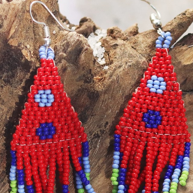 Kutch Bead work Earring - Red & Blue