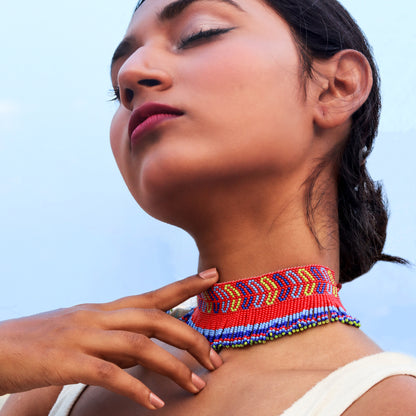 Kutch Bead work Neck piece - Red & Blue