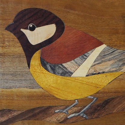 Mysore Wooden Inlay Artwork Sparrow with Yellow Underbelly-Made to Order