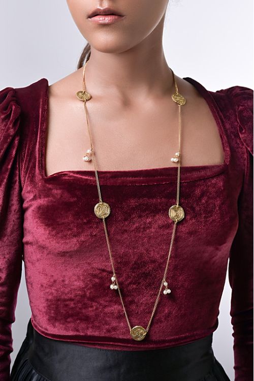 Handcrafted Cherry Blossom Featuring Alternate Coin Shaped Brass Necklace