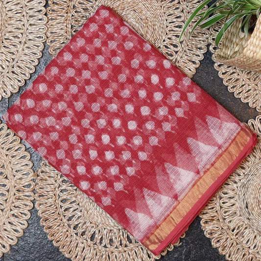Shop elegant red Kotadoria cotton saree