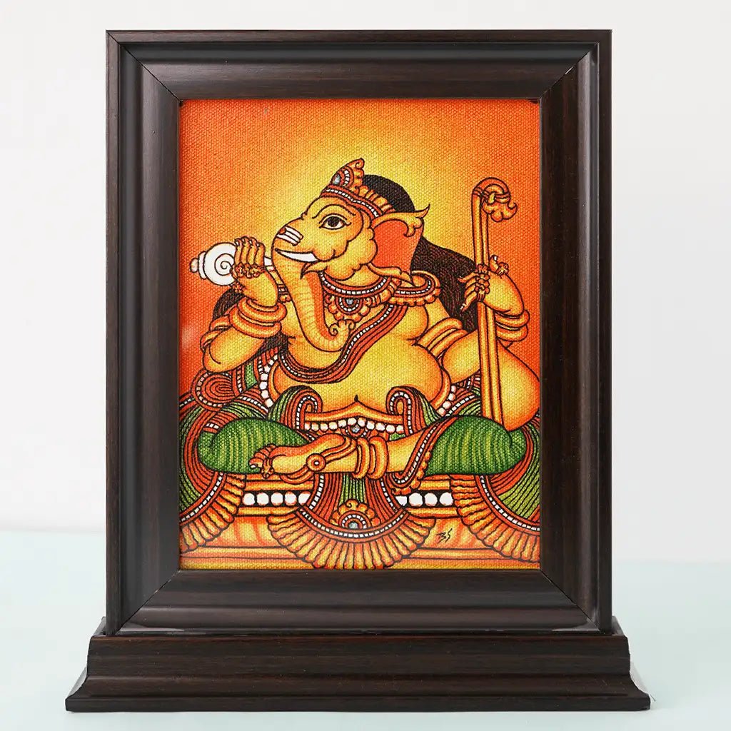 Handcrafted Ganesha Frame – Traditional Kerala Mural Table Top Decor - Culturati