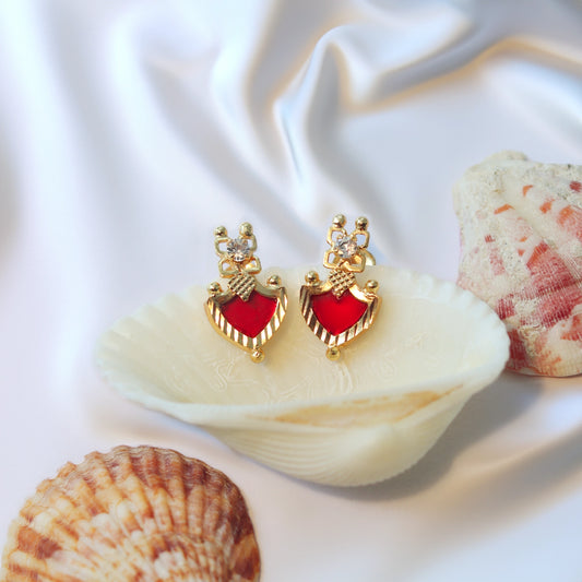 Red Palakka Earrings (leaf-shape) : 24K Gold-plated