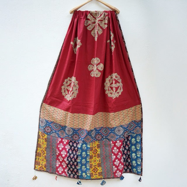 Patchwork Ajrakh Dupatta- Red