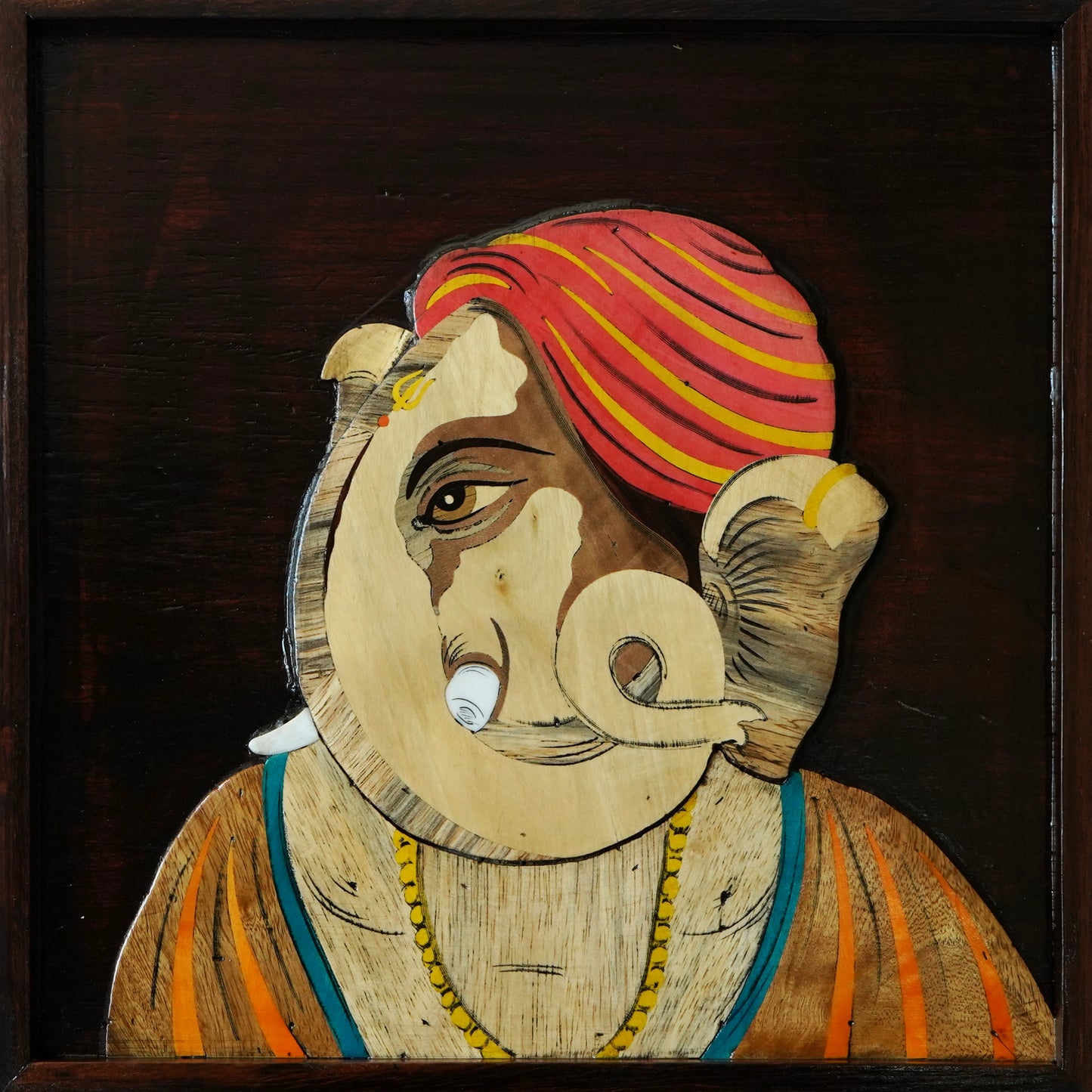 Mysore Wooden Inlay Artwork Ganesha Left Portrait-Made to Order