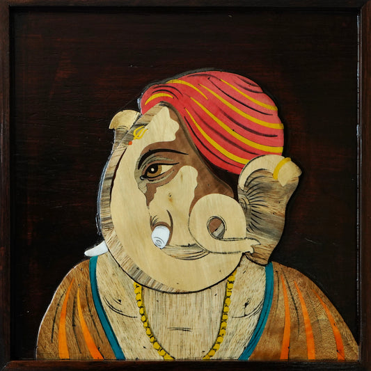 Mysore Wooden Inlay Artwork : Ganesha Left Portrait