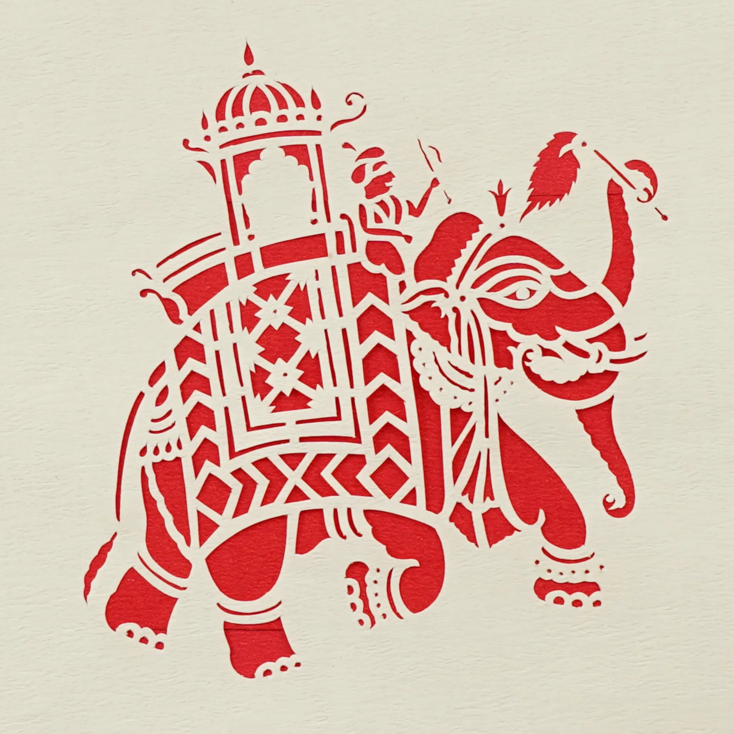 Royal Procession: Sanjhi Paper Cutting Art-Haanthi Ki Sawari-Red Background