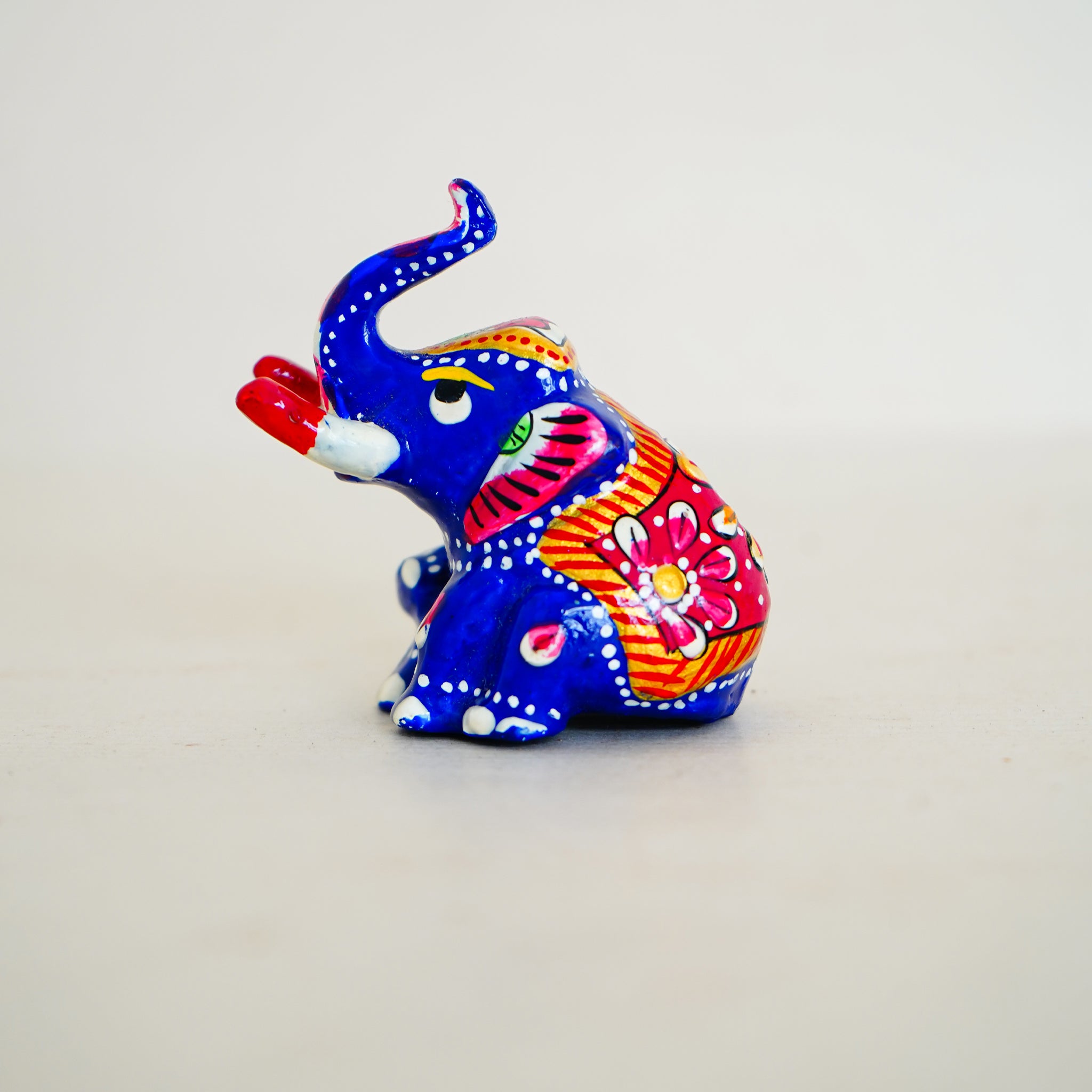 Elegant Handcrafted Meenakari Design Elephant Sitting Statue Blue (2 Inch)