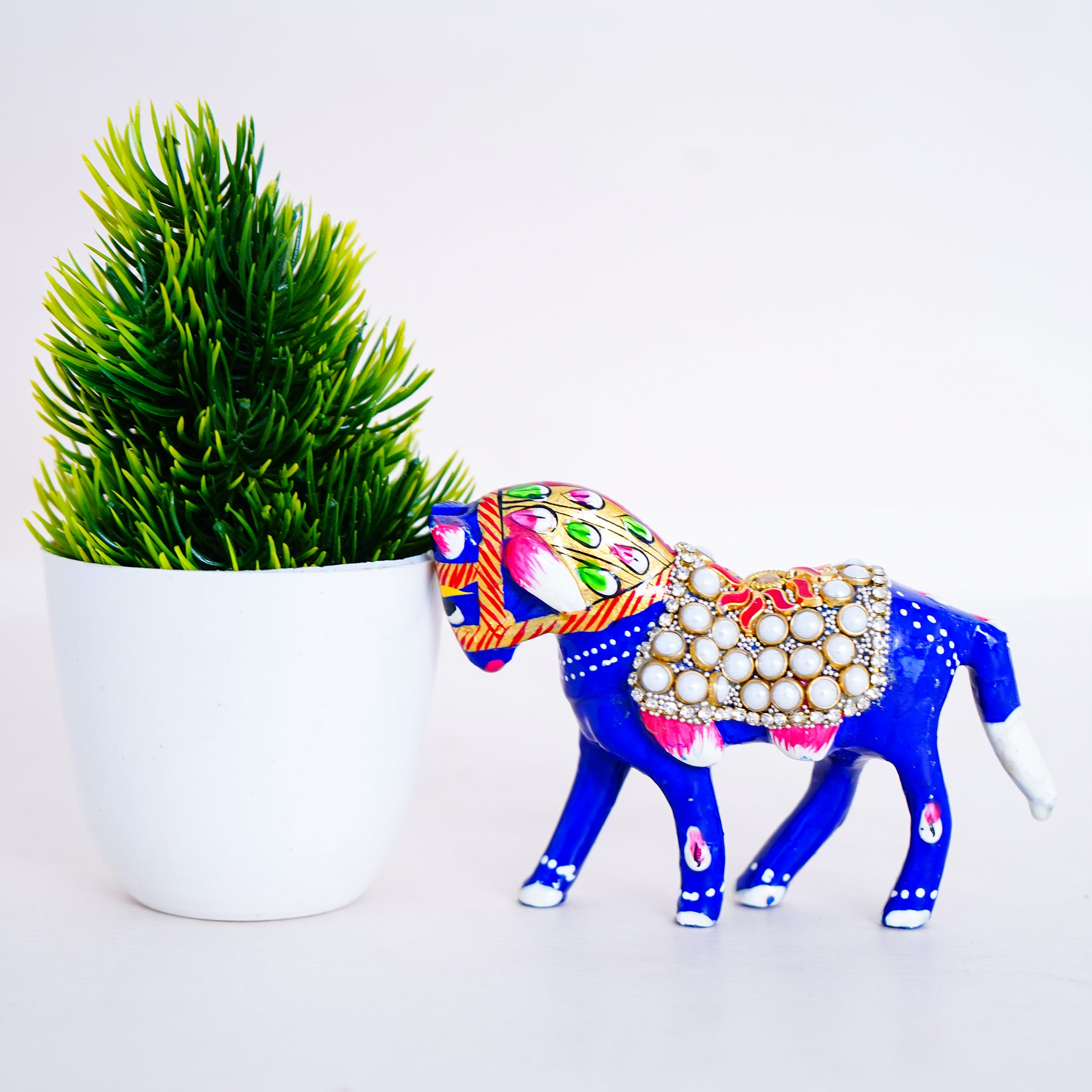 Elegant Handcrafted Meenakari Design Beaded Horse Statue Blue(3 Inch)