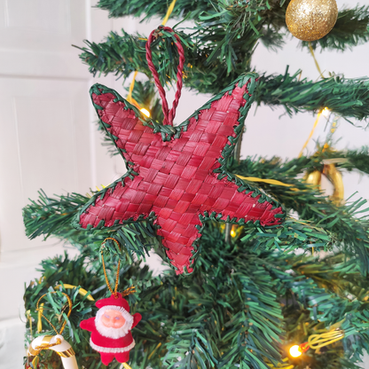 Eco-Friendly Christmas Tree Decoration-Red and Green Star| Handmade Screw Pine