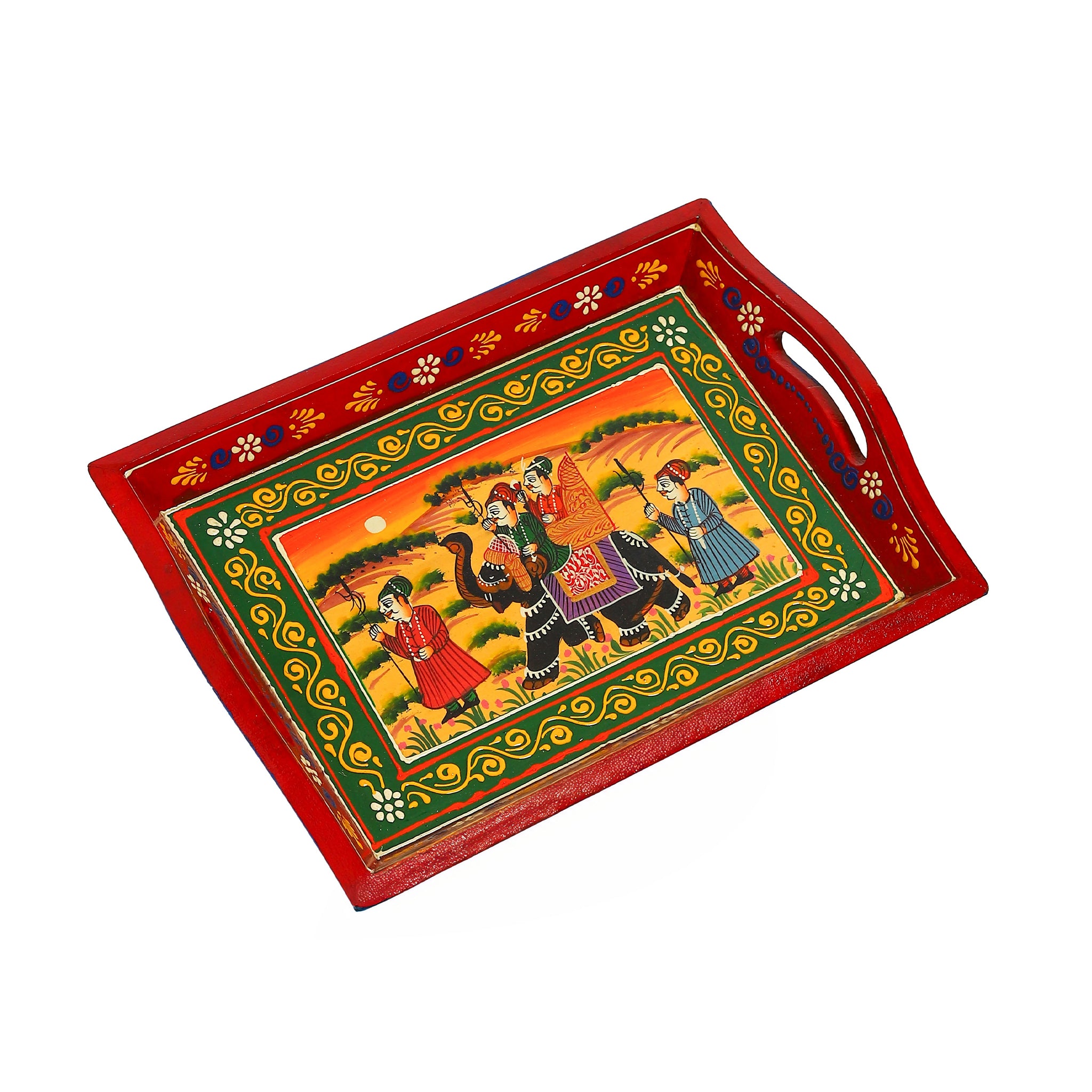 Ambabari Elephant Hand-Painted Wooden Serving Tray (Set of 3)