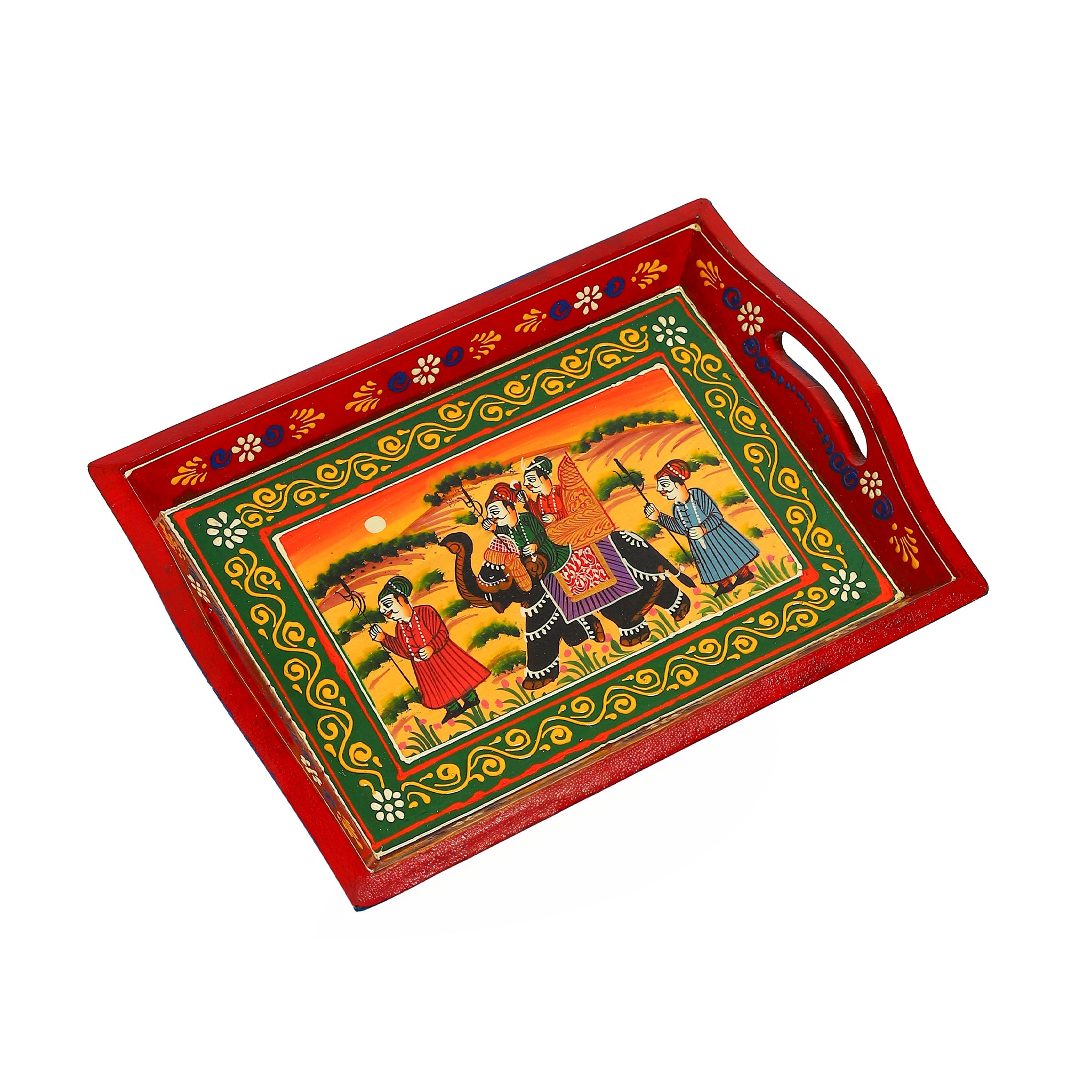 Rajasthani Ambabari Hand-Painted Wooden Serving Tray (Set of 3)