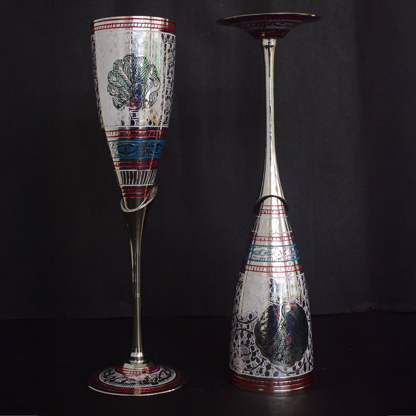 Brass Wine Glass with Handmade Peacock Design Minakari Work