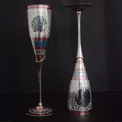 Brass Wine Glass with Handmade Peacock Design Minakari Work