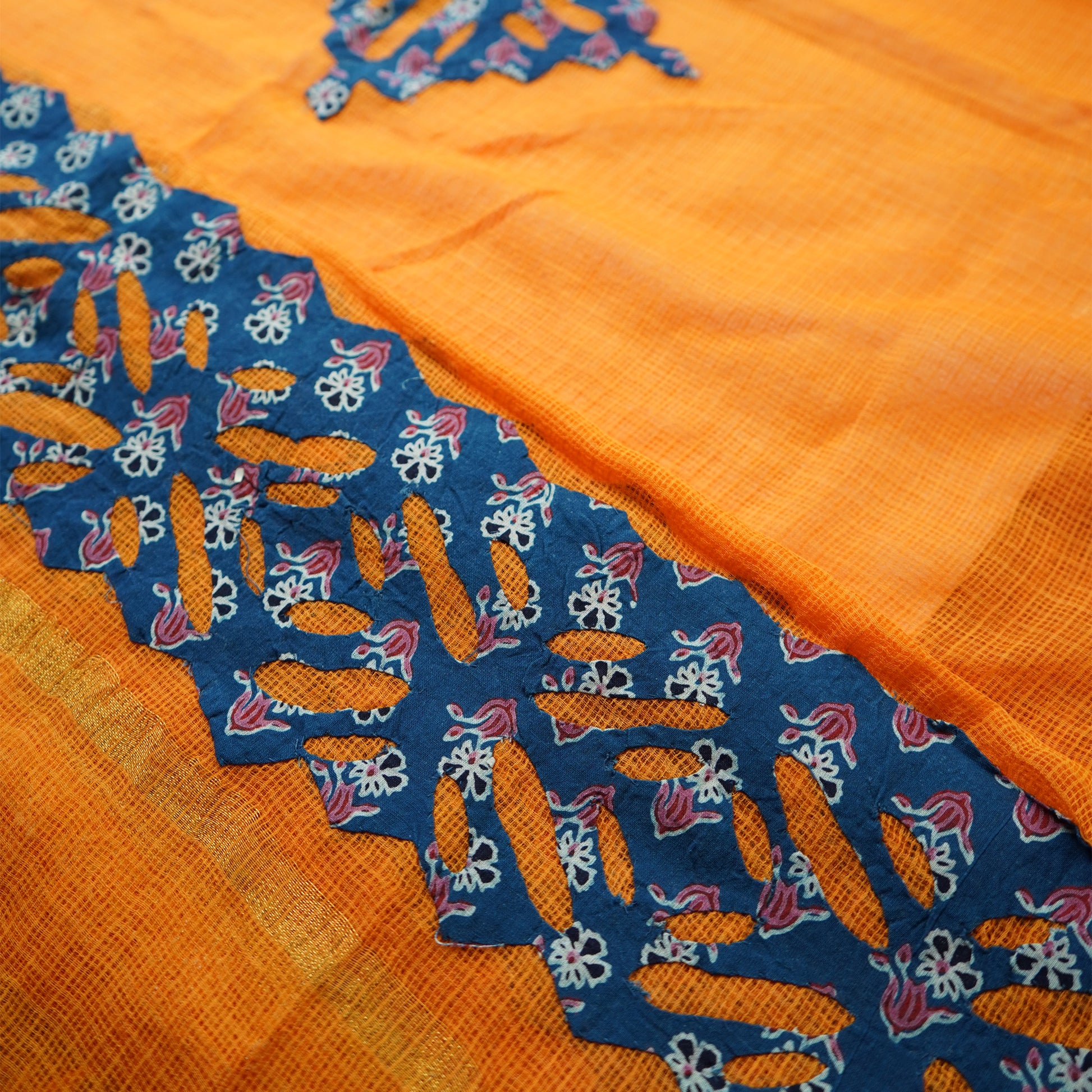 Shop Orange & Blue Applique Kotadoria Dupatta Online 