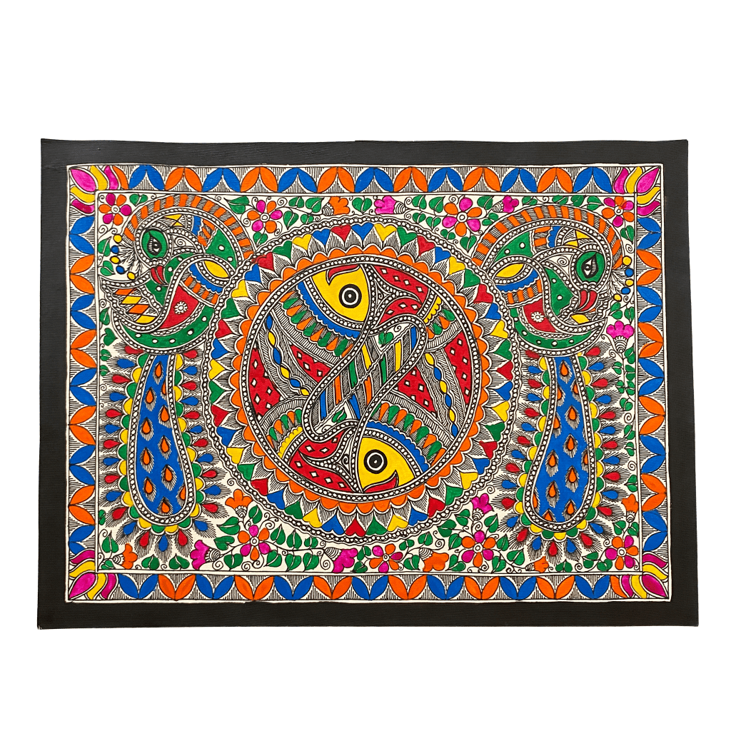 Hand Painted Colorful Madhubani Meenmor - Made to Order