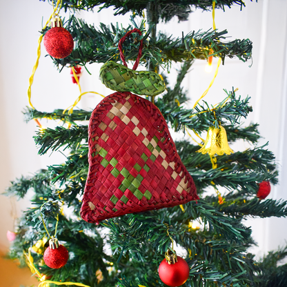 Eco-Friendly Red and Green Bell Christmas Tree Decoration-Handmade Screw Pine