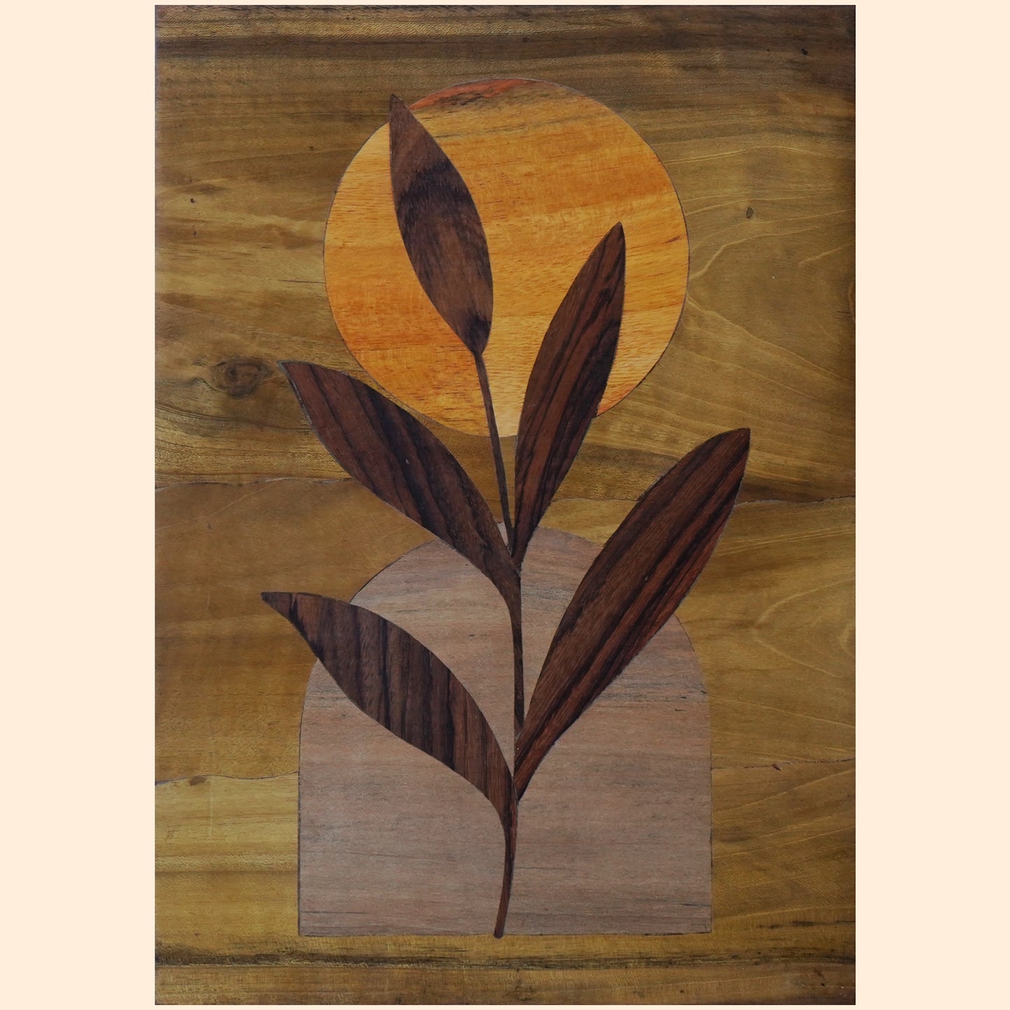 Mysore Wooden Inlay Artwork : Boho Leaf with Window