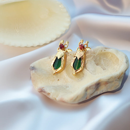 Green Nagapadam Palakka Earrings: 24K Gold-plated