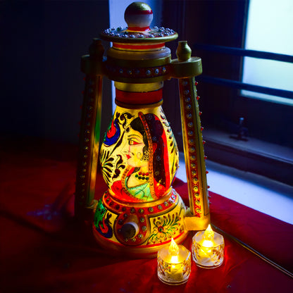 Kishangarh Marble Lantern with Rajasthani Woman Painting