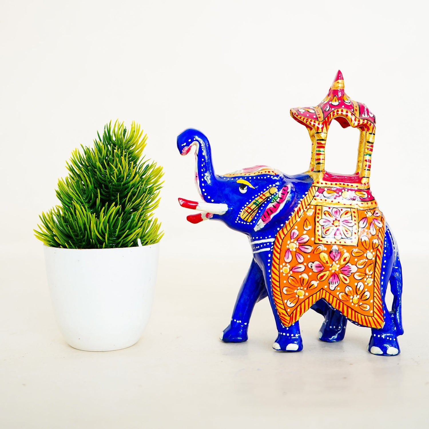 Meenakari Blue Elephant with Howdah Seat - Culturati