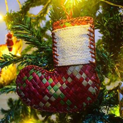 Eco-Friendly Christmas Tree Decoration-Red Santa Boot|Handmade Screw Pine