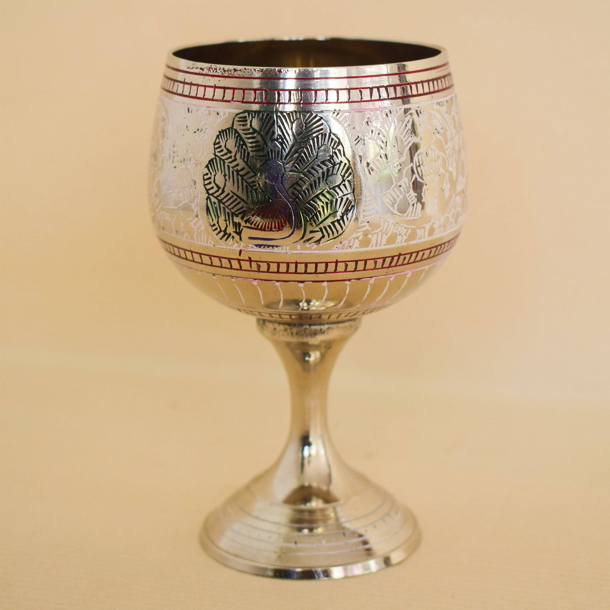 Brass Wine Glass with Handmade with Peacock Minakari Work-Set of Two