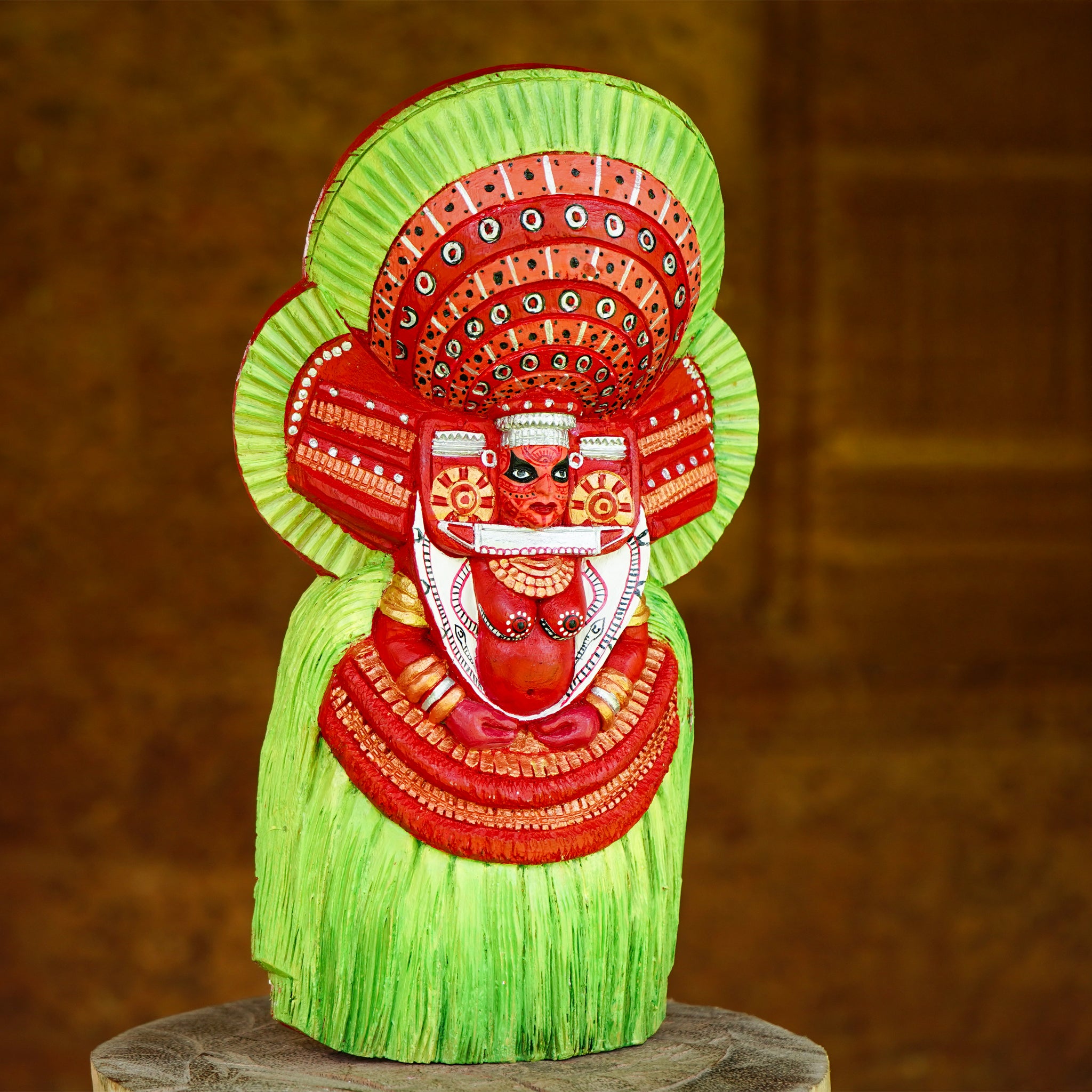 Handcrafted  Bhagavathi Theyyam Wooden Replica - Made to Order