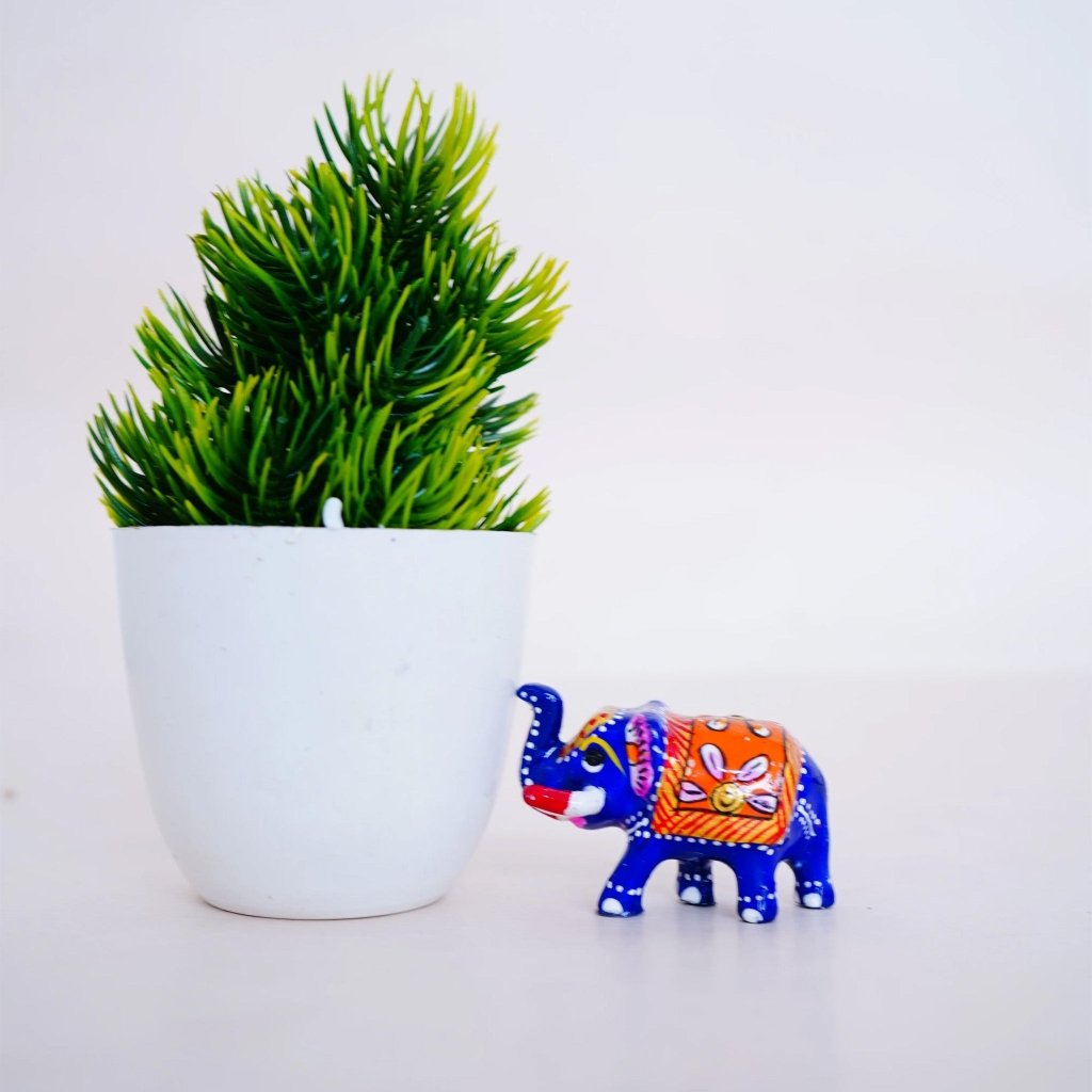 Elegant Handcrafted Meenakari Design Elephant Statue Blue - Culturati