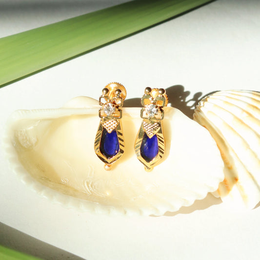 Blue Nagapadam Palakka Earrings: 24K Gold-plated