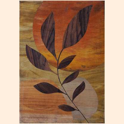 Mysore Wooden Inlay Artwork : Boho Leaf with Sun in background