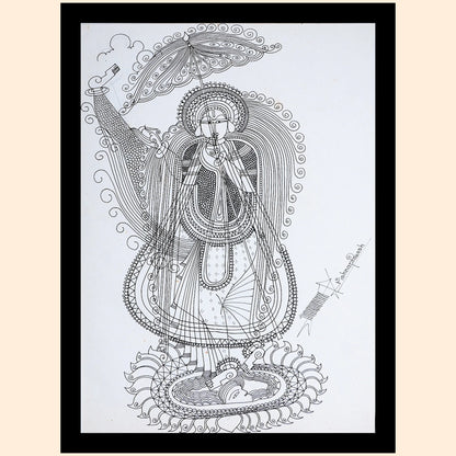 Portrait of Lord Vamana: Soft edged portrait of God Vamana in Sarpura painting style with white background.