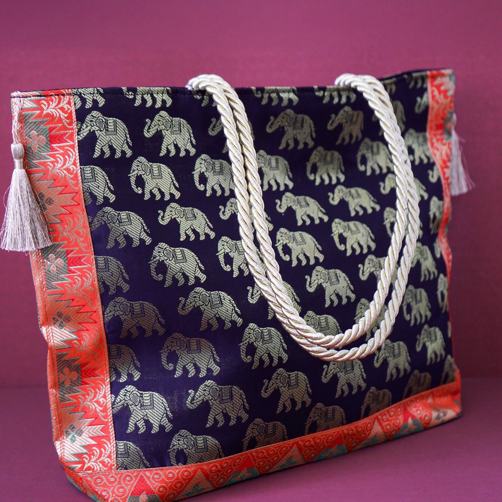 Black Banarasi Fabric Bag with Golden Zari Work