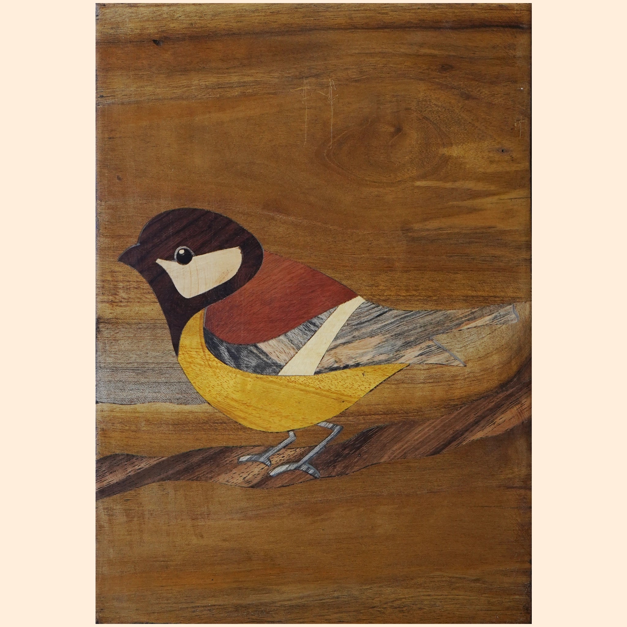 Mysore Wooden Inlay Artwork Sparrow with Yellow Underbelly-Made to Order